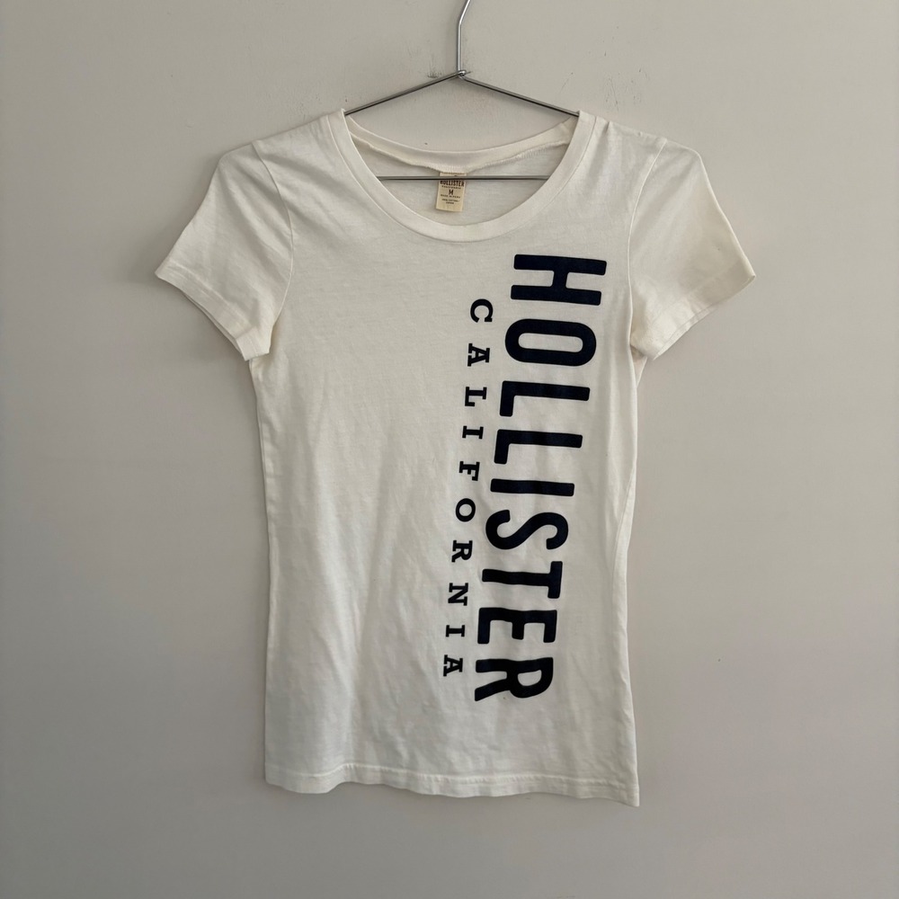 Hollister California Graphic T-Shirt White Blue Size Medium